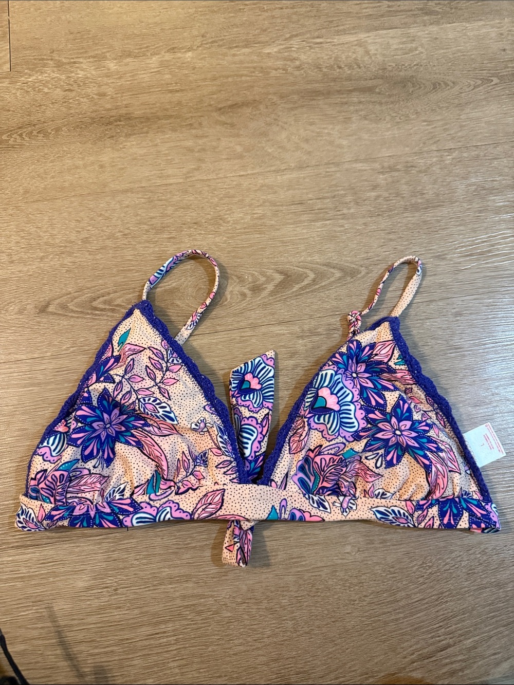 Target Floral Pink Peach and Blue Lace Trim Bikini Top